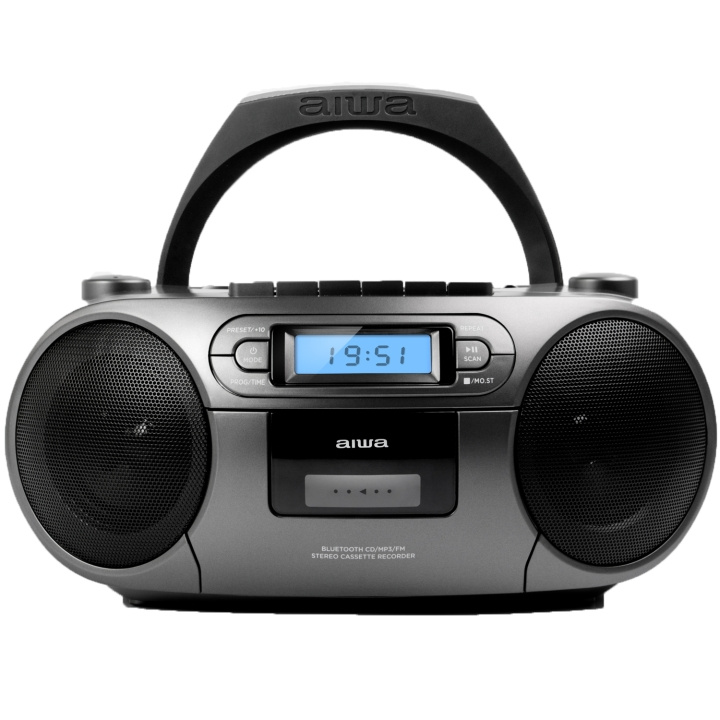 AIWA Kassettradio CD/FM-radio/Kassettband/USB/BT Mörkgrå in de groep HOME ELECTRONICS / Audio & Beeld / Thuisbioscoop, Hifi en Draagbaar / Compacte stereo- en platenspelers bij TP E-commerce Nordic AB (D13562)