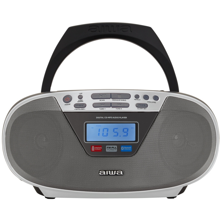 AIWA Radio med CD-spelare och Bluetooth Silver in de groep HOME ELECTRONICS / Audio & Beeld / Thuisbioscoop, Hifi en Draagbaar / Draagbare audiospelers / CD spelers bij TP E-commerce Nordic AB (D13569)