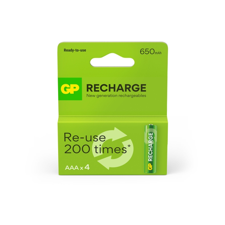 GP Herlaadbare oplaadbare batterij, maat AAA, 650 mAh, 4-pack in de groep HOME ELECTRONICS / Batterijen & Opladers / Oplaadbare batterijen / AAA bij TP E-commerce Nordic AB (D13833)
