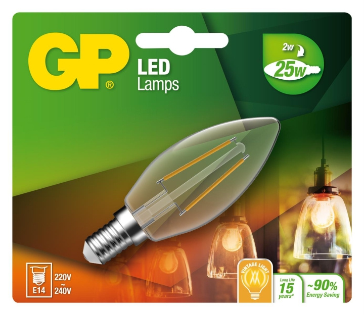 GP LED Lamp Filament Mini Kaars, E14, 2W (25W), 250lm in de groep HOME ELECTRONICS / Verlichting / LED-lampen bij TP E-commerce Nordic AB (D14212)