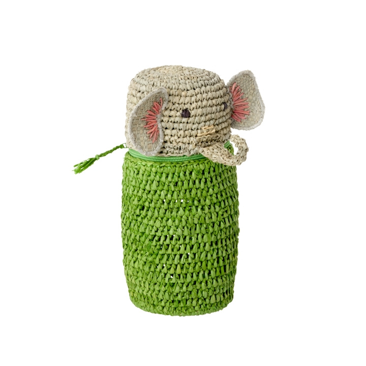 RICE Gehaakt etui/etui van raffia - de vorm van een olifant - groen in de groep SPORT, VRIJE TIJD & HOBBY / Hobby / Schilderen & tekenen / Pennen, kleurpotloden en inkt bij TP E-commerce Nordic AB (D15346)