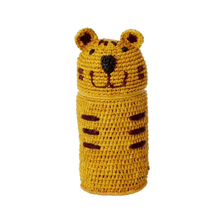 RICE Gehaakt Raffia Etui - Tijgervorm - Geel - 20cm x 10cm x 5cm in de groep SPORT, VRIJE TIJD & HOBBY / Hobby / Schilderen & tekenen / Pennen, kleurpotloden en inkt bij TP E-commerce Nordic AB (D15347)