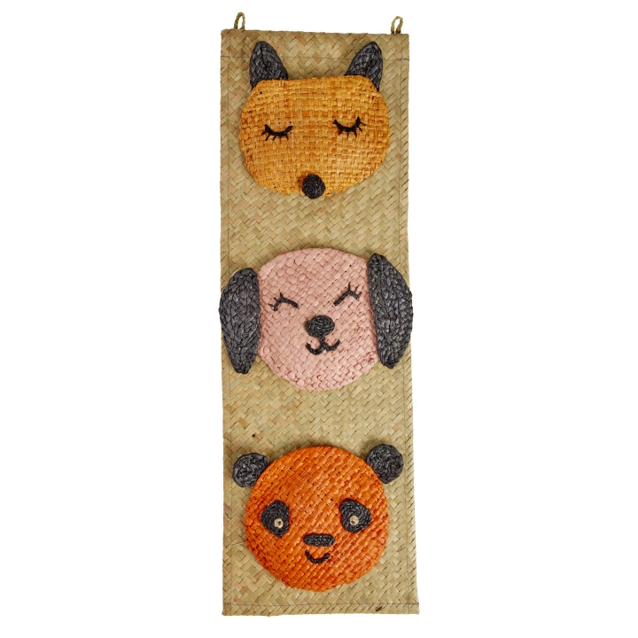 RICE Raffia muurhanger met vakken voor dierengezichtjes - 60 cm x 20 cm in de groep SPEELGOED, KINDER- & BABYPRODUCTEN / Kinderkamer / Opslag bij TP E-commerce Nordic AB (D15354)