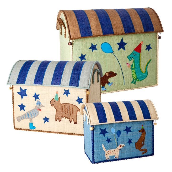 RICE Grote set van 3 speelgoedmanden - Blue Party in de groep SPEELGOED, KINDER- & BABYPRODUCTEN / Kinderkamer / Opslag bij TP E-commerce Nordic AB (D15431)