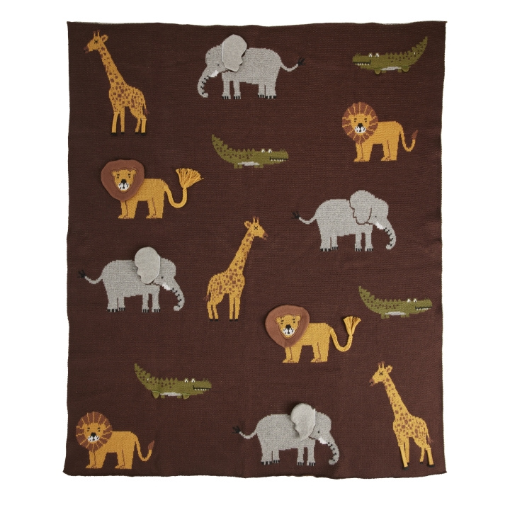 RICE Gebreide babydeken met dieren en 3D details - Chocoladebruin in de groep SPEELGOED, KINDER- & BABYPRODUCTEN / Kindertextiel / Babydekens bij TP E-commerce Nordic AB (D15534)