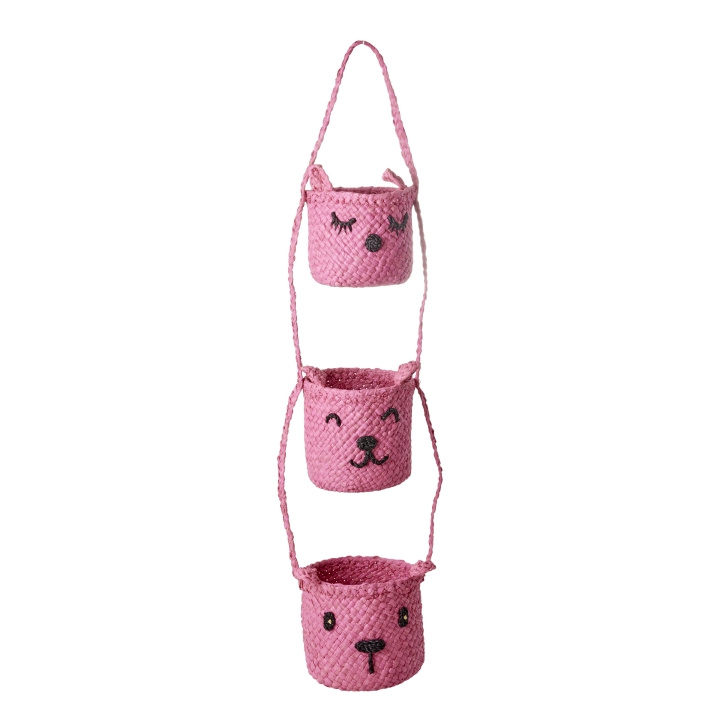 RICE Raffia 3-etage hangopberger met dierengezichten - Roze in de groep SPEELGOED, KINDER- & BABYPRODUCTEN / Kinderkamer / Opslag bij TP E-commerce Nordic AB (D15535)