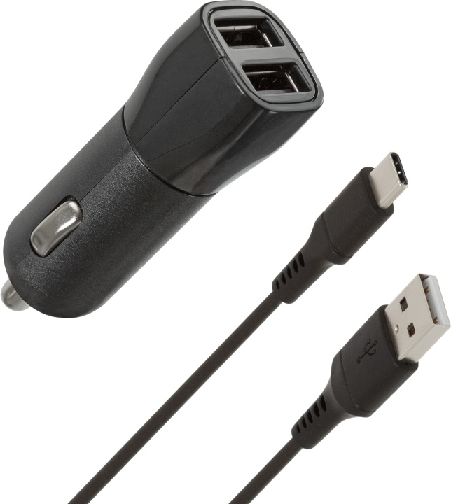 Wave autolader, met twee USB-aansluitingen + Type-C kabel, 15,5 W in de groep SMARTPHONE & TABLETS / Opladers & Kabels / Autoladers / Autoladers Type-C bij TP E-commerce Nordic AB (D15894)
