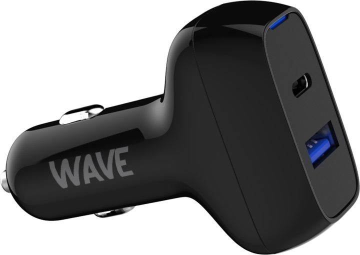 Wave Autolader, 1 x USB Type-C + 1 x USB-A 18W+18W, Zwart in de groep SMARTPHONE & TABLETS / Opladers & Kabels / Autoladers / Autoladers Type-C bij TP E-commerce Nordic AB (D15916)