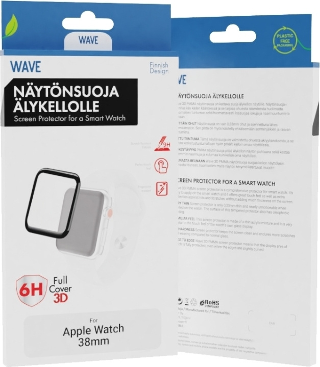 Wave 3D PMMA Screen Protector, Apple Watch 38 mm, zwart in de groep SMARTPHONE & TABLETS / Training, thuis & vrije tijd / Apple Watch & Accessoires / Accessoires bij TP E-commerce Nordic AB (D15970)