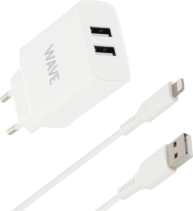 Wave lichtnetlader 2 x USB + Lightning-kabel, 17W, wit in de groep SMARTPHONE & TABLETS / Opladers & Kabels / Wandoplader / Wandoplader Lightning bij TP E-commerce Nordic AB (D15975)