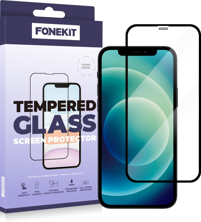 FoneKit Volledig schermpantser, iPhone 12 / 12 Pro, zwart in de groep SMARTPHONE & TABLETS / Mobielbescherming / Apple / Hobbykleuren bij TP E-commerce Nordic AB (D16032)