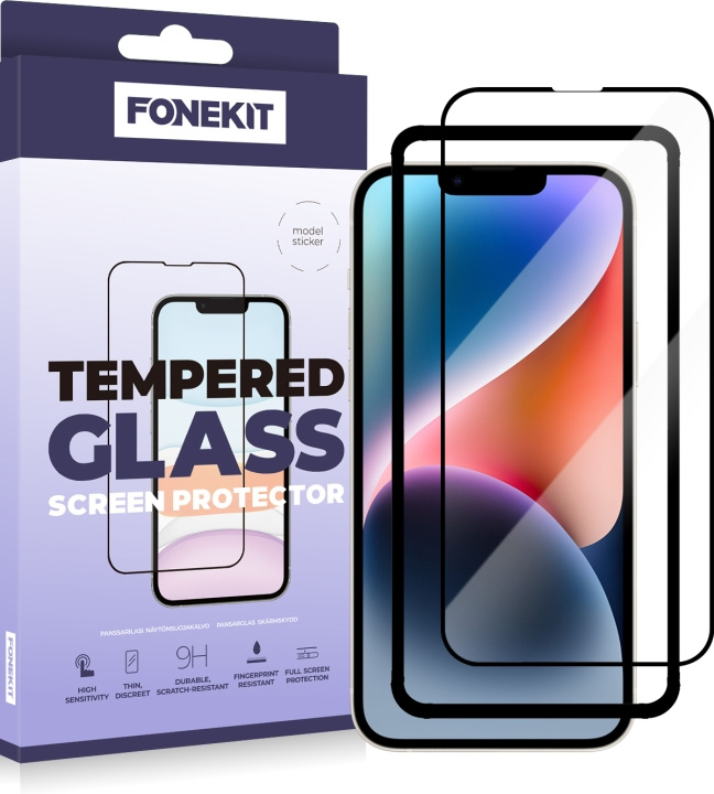 FoneKit Full Cover Gepantserd Glas voor iPhone 13 / 13 Pro / 14, zwart in de groep SMARTPHONE & TABLETS / Mobielbescherming / Apple / iPhone 13 Pro bij TP E-commerce Nordic AB (D16034)