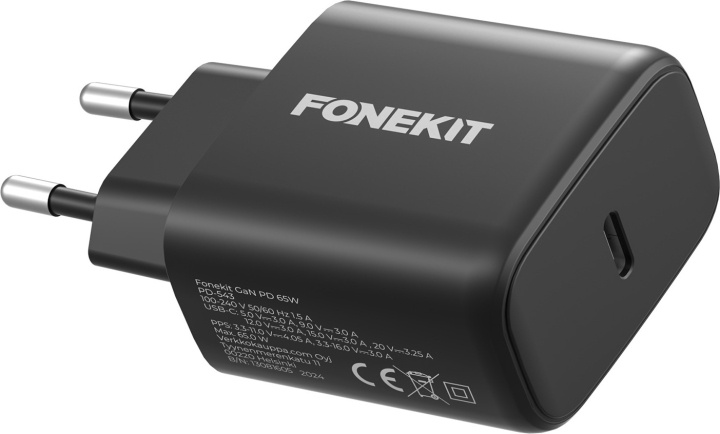 FoneKit GaN PD 65W AC-lader, USB-C, zwart in de groep SMARTPHONE & TABLETS / Opladers & Kabels / Wandoplader / Wandoplader Type C bij TP E-commerce Nordic AB (D16155)