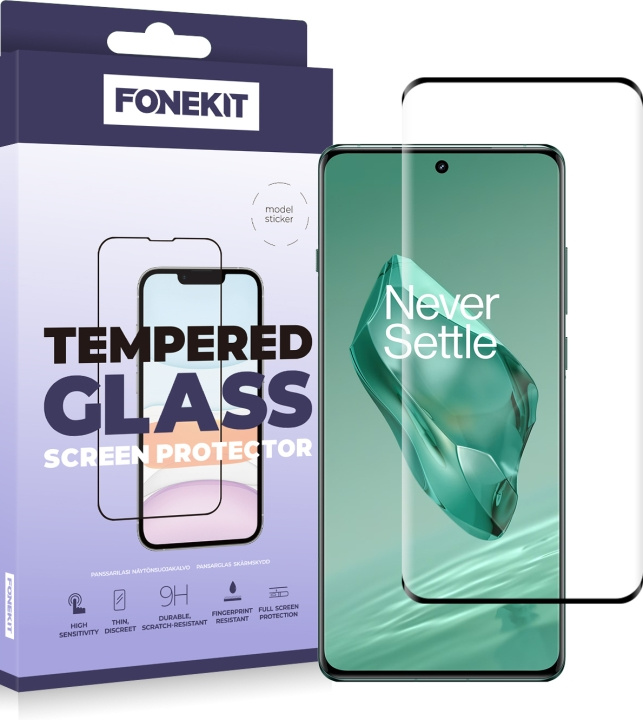 FoneKit Full Cover gepantserd glas, OnePlus 12, zwart in de groep SMARTPHONE & TABLETS / Mobielbescherming / OnePlus bij TP E-commerce Nordic AB (D16349)