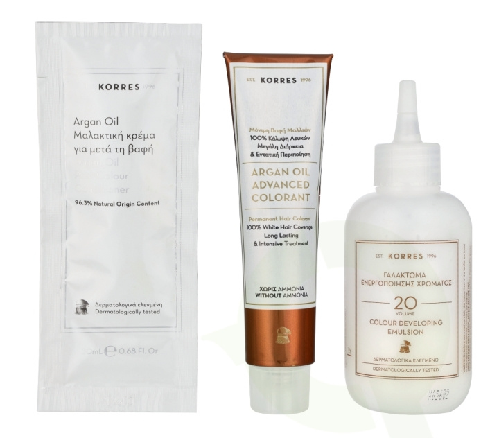 Korres Argan Oil Advanced Colorant 145 ml 6.7 Cocoa - Colorant 50ml/Emulsion 75ml/Conditioner 20ml in de groep BEAUTY & HEALTH / Haar & Styling / Haarverzorging / Haarverf bij TP E-commerce Nordic AB (D16671)