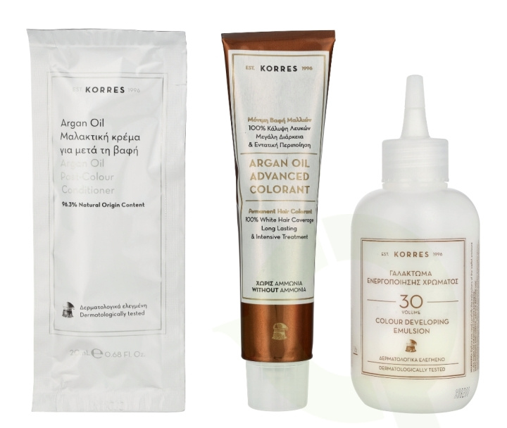 Korres Argan Oil Advanced Colorant 145 ml 8.0 Light Blonde - Colorant 50ml/Emulsion 75ml/Conditioner 20ml in de groep BEAUTY & HEALTH / Haar & Styling / Haarverzorging / Haarverf bij TP E-commerce Nordic AB (D16672)