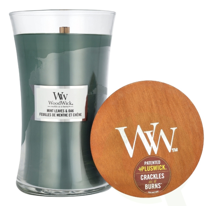 WoodWick Mint Leaves & Oak Large Hourglass Candle 0 in de groep BEAUTY & HEALTH / Geuren & Parfum / Overige geuren / Geurkaarsen bij TP E-commerce Nordic AB (D16765)