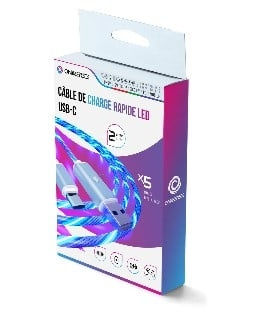 Oniverse USB-C Quick Charge kabel met LED - 2 meter - Wit in de groep COMPUTERS & RANDAPPARATUUR / Computerkabels / USB / USB-C bij TP E-commerce Nordic AB (D17066)