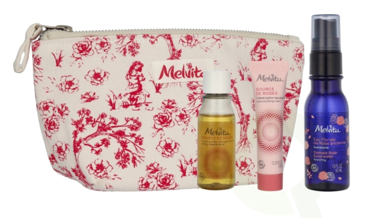 Melvita Essentials Set 90 ml Cleansing Oil 30ml/Hydra-Plumping Cream 10ml/Old Rose Floral Water 50ml/3x Reusable Cottons in de groep BEAUTY & HEALTH / Cadeausets / Cadeausets voor haar bij TP E-commerce Nordic AB (D18299)
