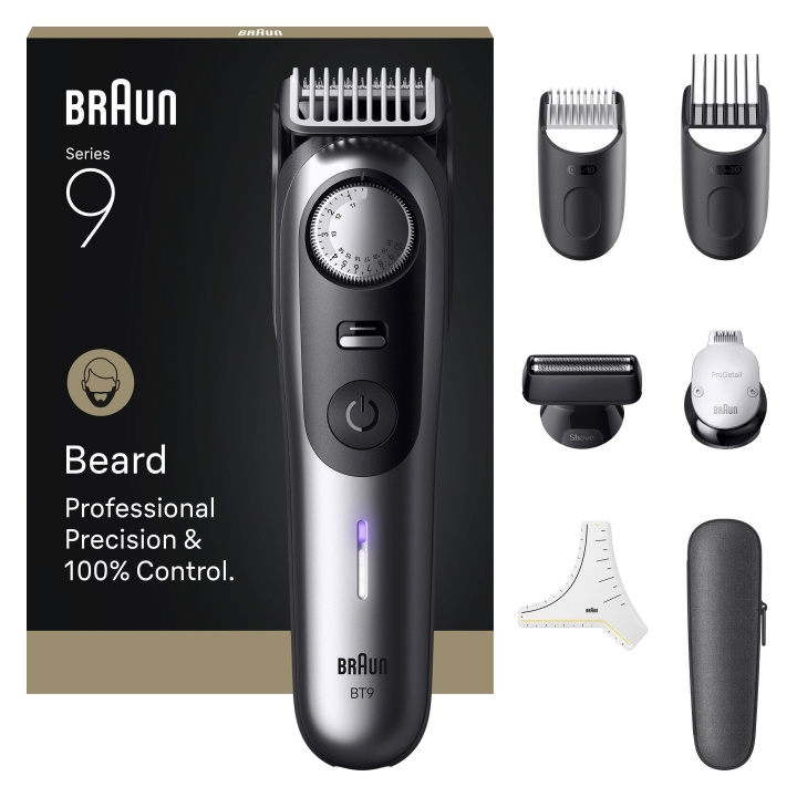 Braun Baardtrimmer Series 9, +7 kappersgereedschap, BT9520 - Satijn Chroom in de groep BEAUTY & HEALTH / Haar & Styling / Scheren & Trimmen / Baardtrimmer & Accessoires bij TP E-commerce Nordic AB (D19604)