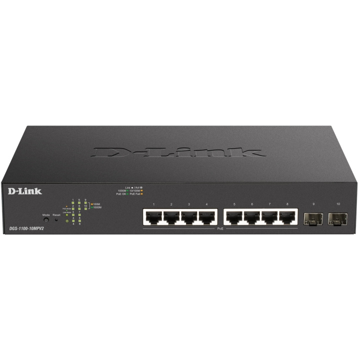 D-Link DGS-1100-10MPV2 10-port PoE+ Smart Administrerbar Gigabitswitch in de groep COMPUTERS & RANDAPPARATUUR / Netwerk / Schakelaars bij TP E-commerce Nordic AB (D19678)