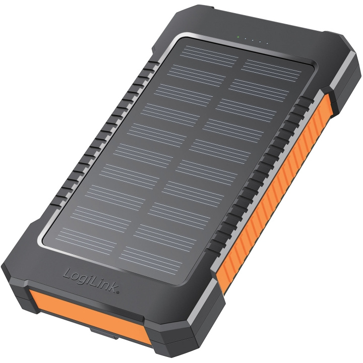 LogiLink PowerBank 6.000 mAh 10W Solcell Svart/Orange in de groep SMARTPHONE & TABLETS / Opladers & Kabels / Powerbanks bij TP E-commerce Nordic AB (D19699)