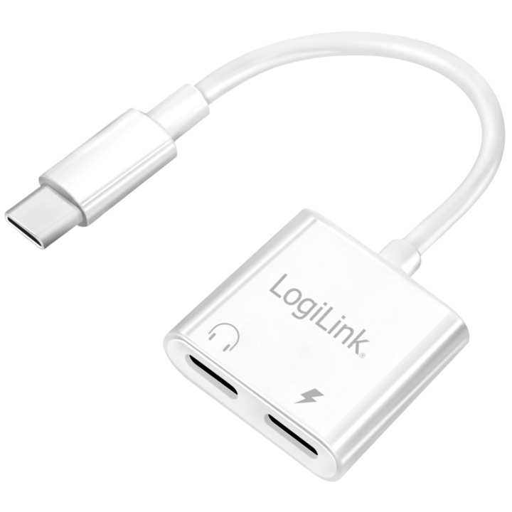 LogiLink USB-C-adapter med 1 x ljudport, 1 x USB-C PD 60W Vit in de groep COMPUTERS & RANDAPPARATUUR / Computerkabels / USB / USB-C bij TP E-commerce Nordic AB (D19712)