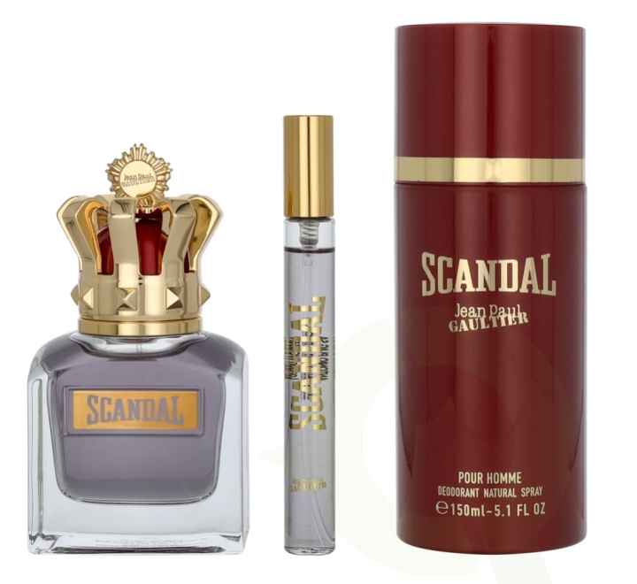 Jean Paul Gaultier Scandal Giftset 210 ml Edt Spray 50 ml/Deo Spray 150 ml/Edt Travel Spray 10 ml in de groep BEAUTY & HEALTH / Cadeausets / Cadeausets voor hem bij TP E-commerce Nordic AB (D20102)
