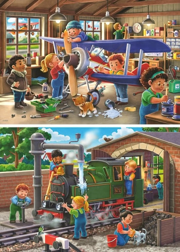 Ravensburger Vliegtuig & trein reparaties 2x24p - (12004044) in de groep SPEELGOED, KINDER- & BABYPRODUCTEN / Speelgoed / Kinderpuzzel bij TP E-commerce Nordic AB (D20405)