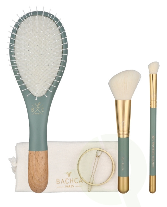 Bachca Paris Les Essentiels Eucalyptus Hair & Face Set 5 piece 1x Wooden Hair Brush/1x Blush Brush/1x Contour shader Brush/1x Round Hair Clip/1x Cotton Pouch in de groep BEAUTY & HEALTH / Haar & Styling / Haarborstels bij TP E-commerce Nordic AB (D21086)