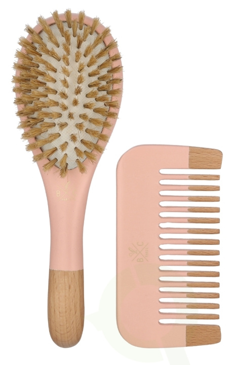 Bachca Paris Baby Pink Brush Set 2 piece Small Brush/Wood Comb in de groep BEAUTY & HEALTH / Haar & Styling / Haarborstels bij TP E-commerce Nordic AB (D21153)
