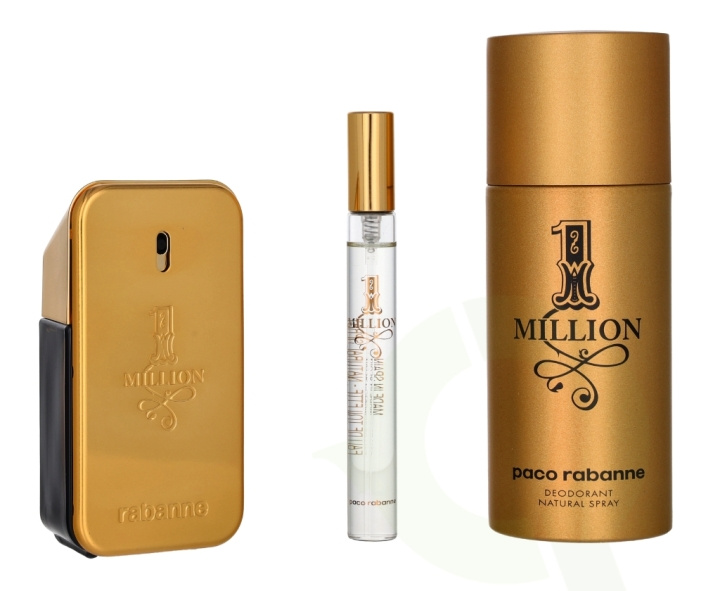 Paco Rabanne 1 Million Giftset 210 ml Edt Spray 50 ml/Deo Spray 150 ml/Edt Travel Spray 10 ml in de groep BEAUTY & HEALTH / Geuren & Parfum / Parfum / Parfum voor hem bij TP E-commerce Nordic AB (D21275)