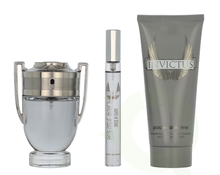 Paco Rabanne Invictus Giftset 160 ml Edt Spray 50ml/All Over Shampoo 100ml/Edt Travel Spray 10ml in de groep BEAUTY & HEALTH / Geuren & Parfum / Parfum bij TP E-commerce Nordic AB (D21278)