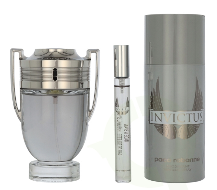 Paco Rabanne Invictus Giftset 260 ml Edt Spray 100 ml/Deodorant Spray 150 ml/Edt Travel Spray 10 ml in de groep BEAUTY & HEALTH / Cadeausets / Cadeausets voor haar bij TP E-commerce Nordic AB (D21761)