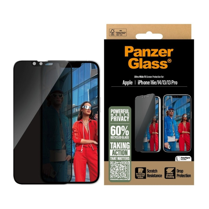 PanzerGlass Privacyschermbescherming - iPhone 16e - 14 - 13 - 13 Pro - ultrabrede pasvorm in de groep SMARTPHONE & TABLETS / Mobielbescherming / Apple / iPhone 16 bij TP E-commerce Nordic AB (D22233)