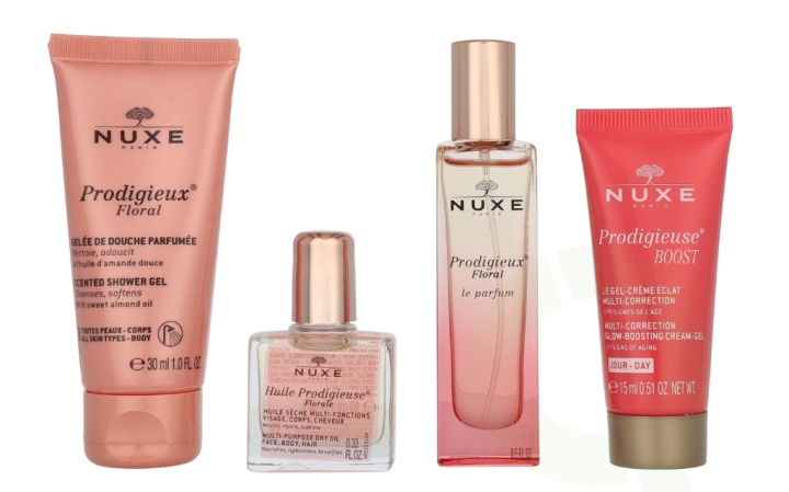 Nuxe Huile Prodigieuse Floral Travel Kit 70 ml Shower Gel 30ml/Oil 10ml/Edp Spray 15ml/Face Gel-Cream 15ml in de groep BEAUTY & HEALTH / Cadeausets / Cadeausets voor haar bij TP E-commerce Nordic AB (D23415)