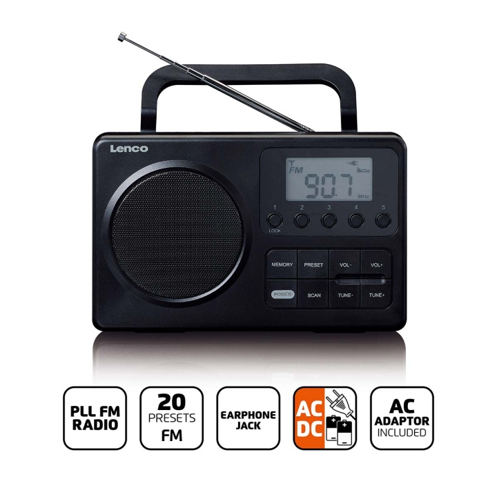 Lenco MPR-035BK Compacte Draagbare FM Radio met LCD Scherm Zwart in de groep HOME ELECTRONICS / Audio & Beeld / Thuisbioscoop, Hifi en Draagbaar / Radio & Wekkers / Draadloze audiozender bij TP E-commerce Nordic AB (D23781)