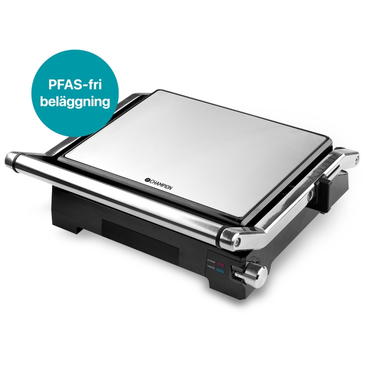 Champion Paninigrill Pro Health 2in1 med Bordsgrill 2000W PG600 Rostfri in de groep HUISHOUDEN & TUIN / Huishoudelijke apparaten / Broodroosters & Broodgrills / Tafelgrills & Raclette bij TP E-commerce Nordic AB (D24735)