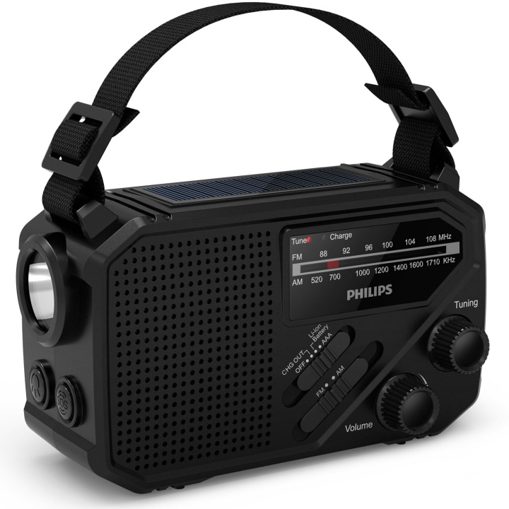 Philips Radio AM/FM Vevradio Solcell Ficklampa Svart in de groep HOME ELECTRONICS / Audio & Beeld / Thuisbioscoop, Hifi en Draagbaar / Radio & Wekkers / Draadloze audiozender bij TP E-commerce Nordic AB (D24741)