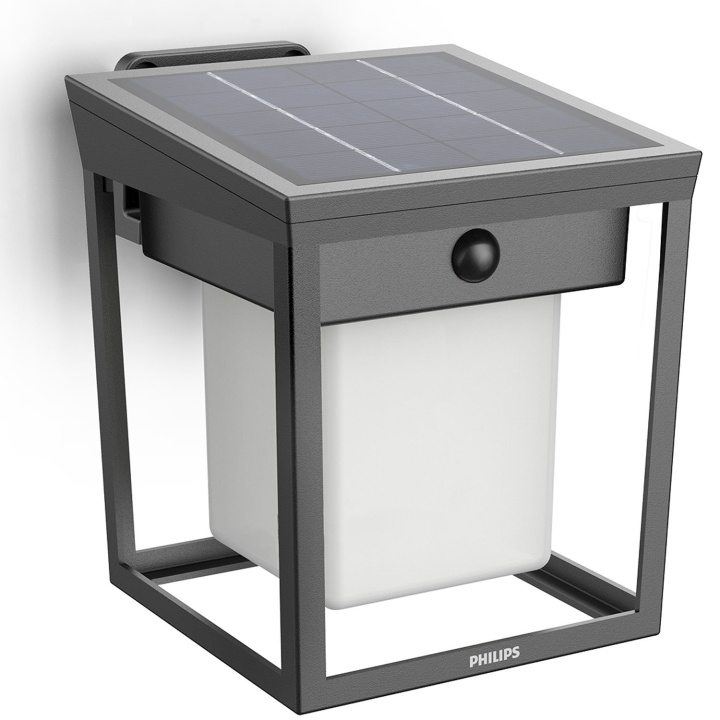 Philips Blaise Vägglampa Solcell LED 250/20lm Svart in de groep HUISHOUDEN & TUIN / Elektriciteit & Verlichting / Buitenverlichting / Buitenwandlamp / Met bewegingssensor bij TP E-commerce Nordic AB (D24803)