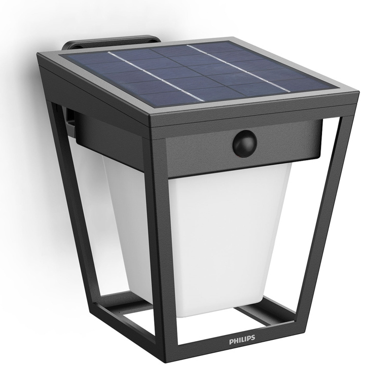 Philips Nissa Vägglampa Solcell LED 250/20lm Svart in de groep HUISHOUDEN & TUIN / Elektriciteit & Verlichting / Buitenverlichting / Buitenwandlamp / Met bewegingssensor bij TP E-commerce Nordic AB (D24805)