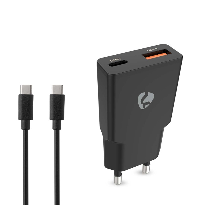 Nedis Oplader | 20 W | GaN | PD3.0 | Snellaad functie | 1.5 / 2.0 / 2.22 / 3.0 A | Outputs: 2 | USB-A / USB-C™ | USB Type-C™ (Los) Kabel | 1.50 m | Automatische Voltage Selectie | Zwart in de groep SMARTPHONE & TABLETS / Opladers & Kabels / Wandoplader / Wandoplader Type C bij TP E-commerce Nordic AB (D24957)