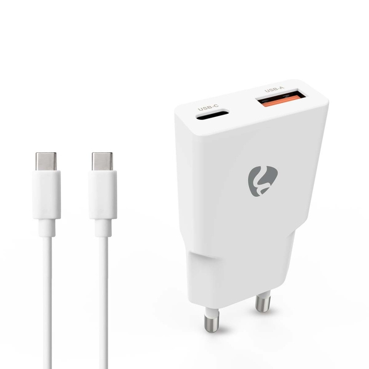 Nedis Oplader | 20 W | GaN | PD3.0 | Snellaad functie | 1.5 / 2.0 / 2.22 / 3.0 A | Outputs: 2 | USB-A / USB-C™ | USB-C™ (Los) Kabel | 1.50 m | Automatische Voltage Selectie | Wit in de groep SMARTPHONE & TABLETS / Opladers & Kabels / Wandoplader / Wandoplader Type C bij TP E-commerce Nordic AB (D24959)