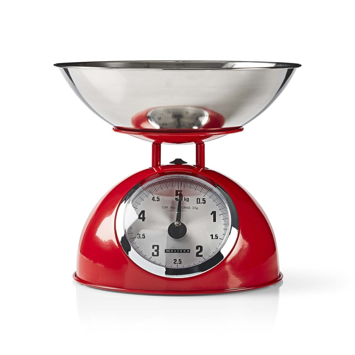 MELISSA Retro keukenweegschaal | Analoog | Metalen behuizing | Afneembare kom | Max. 5kg | Stapjes van 25 gram | Rood in de groep HUISHOUDEN & TUIN / Keukengerei / Keukenweegschaal bij TP E-commerce Nordic AB (D25005)