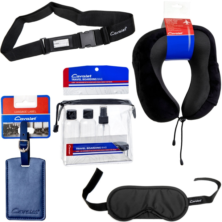 Cavalet Resekit 5 (Nackkudde, Reseflaskor, Bagagetag Blå, Bagagerem, Sovmask) in de groep SPORT, VRIJE TIJD & HOBBY / Reisaccessoires / Overige bij TP E-commerce Nordic AB (D25038)