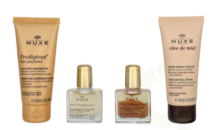 Nuxe Prodigieux Travel Kit 80 ml Prodigieux Body Milk 30ml/Oil Prodigieuse 10ml/Oil Prodigieuse Or 10ml/Hand Cream 30ml in de groep BEAUTY & HEALTH / Geuren & Parfum / Parfum / Parfumdoosjes bij TP E-commerce Nordic AB (D25310)
