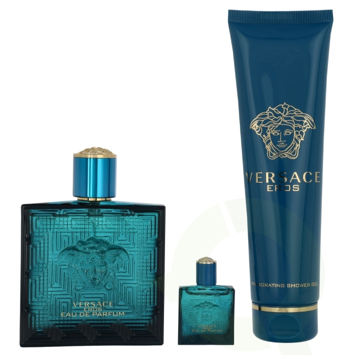 Versace Eros Pour Homme Giftset 255 ml Edp Spray 100ml/B&S Gel 150ml/Edp Spray 5ml in de groep BEAUTY & HEALTH / Geuren & Parfum / Parfum / Parfum voor hem bij TP E-commerce Nordic AB (D25472)