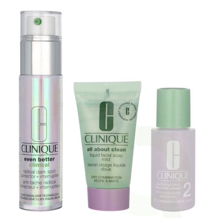 Clinique Beauty Routine Anti Stains Set 90 ml Even Better Serum 30ml/AAC Soap Mild 30ml (promo)/Clarifying Lotion 2 30ml (promo) in de groep BEAUTY & HEALTH / Huidsverzorging / Gezicht bij TP E-commerce Nordic AB (D25780)