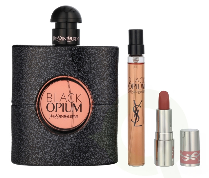 Yves Saint Laurent YSL Black Opium Giftset 101.3 ml Edp Spray 90ml/Epd Spray 10ml/Mini Lipstick #44 1.3g in de groep BEAUTY & HEALTH / Geuren & Parfum / Parfum / Parfum voor haar bij TP E-commerce Nordic AB (D25852)