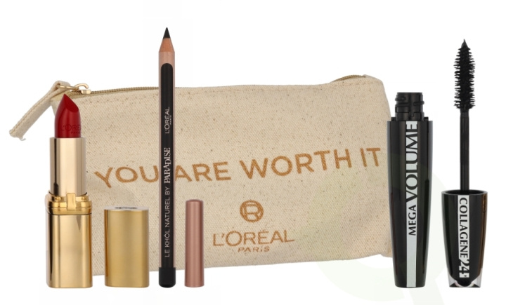 L\'Oreal I Am Worth It Red Set 15 ml Mascara 9ml/Black pencil 1.2ml/Satin Lipstick Red Passion 297 4.8 gr in de groep BEAUTY & HEALTH / Makeup / Ogen & Wenkbrauwen / Mascara bij TP E-commerce Nordic AB (D25886)